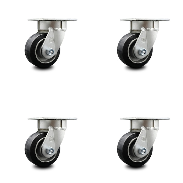 4 Inch Kingpinless Rubber on Aluminum Wheel Swivel Top Plate Caster SCC, 4PK
